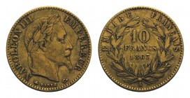 France, Napoléon III (1852-1870). AV 10 Francs 1867, Paris (19mm, 3.21g, 6h). Gad. 1015. VF