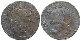 Netherlands, Kampen. AR Leeuwendaalder 1649 (42mm, 26.40g, 1h). Soldier in armour standing supporting shield of arms. R/ Lion rampant. Davenport 4879....