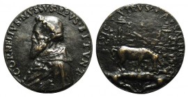 Cornelio Musso, Bishop of Bitonto (1511-1574). Æ Medal about 1562 (55mm), byMilanese school. Bust to the left with mantle. R/ Unicorn drinking and tra...