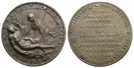 Santa Teresa d'Avila (1515-1582). Æ Cast medal 1569 (94mm, 191,00g, 11h). IN CIVITATE SANCTIFICATA REQVIEVI. The deposition. R/ FVNDAMENTVM NOSTRVM IN...