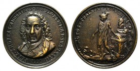 Pietro Andrea Andreini (1650-1729). Æ Medal 1727 (64mm), by A. Sorti. PETR ANDREAS ANDREINI NOB FLORENT AET SVAE LXXVII, ROMAE 1727, Bust slightly lef...