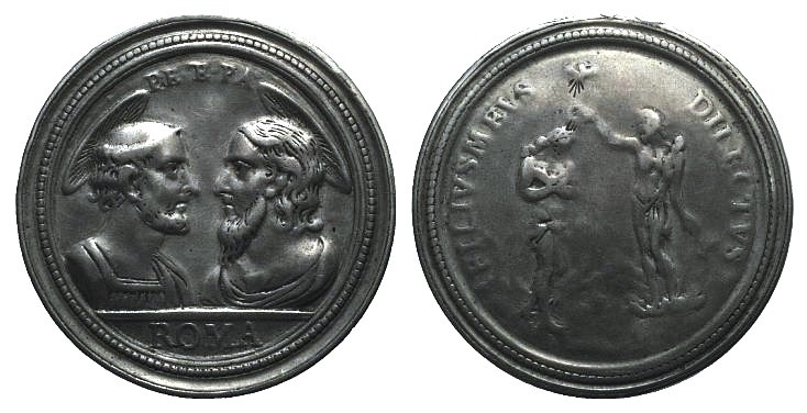 Italy, 19th century. White Metal Medal (51mm). Busts of St Peter and St Paul, vi...