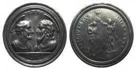 Italy, 19th century. White Metal Medal (51mm). Busts of St Peter and St Paul, vis-à-vis. R/ FILIVS MEVS DILECTVS, The Baptism in Jordan. Good Fine