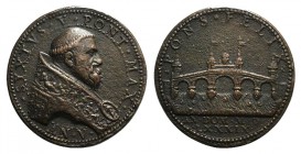 Papal, Sisto V (1585-1590). Æ Medal 1589 (43mm), Niccolò De Bonis. SIXTVS V PONT MAX AN V, Bust right. R/ PONS FELIX, Ponte Felice on the river Tevere...