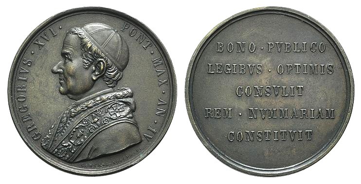 Papal, Gregorio XVI (1831-1846). Æ Medal 1834 (43mm, 33.60g, 12h), opus G. Cerba...