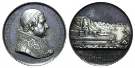 Papal, Gregorio XVI (1831-1846). AR Medal 1843 (43mm, 33.20g, 12h), opus G. Girometti. GREGORIVS XVI PONT MAX A XIII, Bust r. R/ PORTV TARRACINAE SALV...