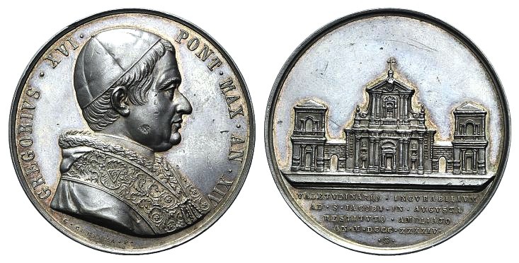 Papal, Gregorio XVI (1831-1846). AR Medal 1844 (43mm, 33.91g, 12h), opus G. Cerb...