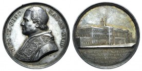 Papal, Pio IX (1846-1878). AR Medal 1863 (43mm, 35.60g, 12h), opus G. Bianchi. PIVS IX PONT MAX AN XVIII, Bust l. R/ NICOTIANIS FOLIIS ELABORANDIS OFF...