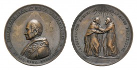 Papal, Leone XIII (1878-1903). Æ Medal 1893 (55mm, 67.49g, 12h), opus G. Giani. GEMINUS ORDO PRAED ET MINOR PROTECTORI SUO XI KAL MART MDCCCXCIII. R/ ...