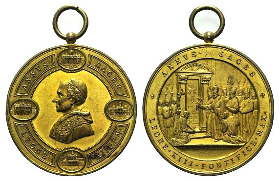 Papal, Leone XIII (1878-1903). Gilt Æ Medal 1900 (51mm, 45.80g, 12h). Modesti 30...