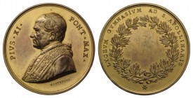 Papal, Pio XI (1922-1939). Gilt Æ Medal 1922 (44mm, 35.19g, 12h), opus A. Mistruzzi. PIVS XI PONT MAX, Bust l. R/ LYCEVM GYMNASIVM AD S. APOLLINARIS, ...