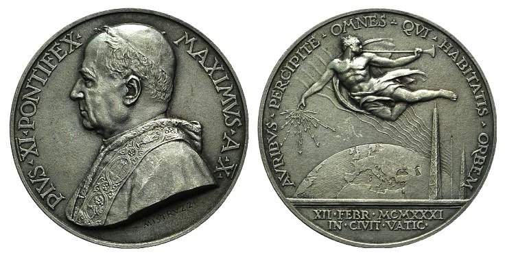 Papal, Pio XI (1922-1939). AR Medal 1931 (44mm, 39.59g, 12h), opus A. Mistruzzi....