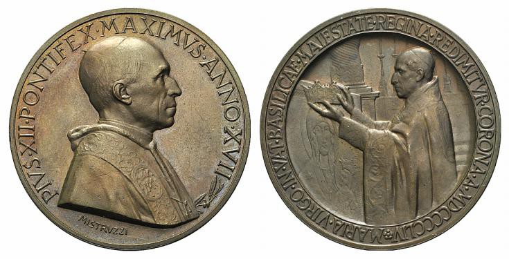 Papal, Pio XII (1939-1958). Æ Medal 1955 (44mm, 37.05g, 12h), opus A. Mistruzzi....