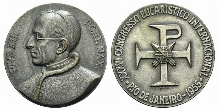 Papal, Pio XII (1939-1958). Silvered Æ Medal 1955 (50mm, 51.16g, 12h), opus I. M...