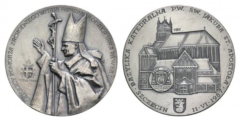 Papal, Giovanni Paolo II (1978-2005). AR Medal 1987 (70mm, 123.61g, 12h). Visit ...