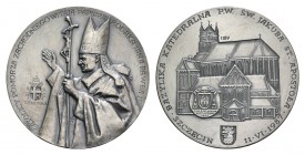 Papal, Giovanni Paolo II (1978-2005). AR Medal 1987 (70mm, 123.61g, 12h). Visit to Szczecin. Good EF