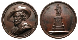 Belgium, Peter Paul Rubens (1577-1640). Copper Medal 1840 (68mm), by Joseph Laurent Hart. Bust three-quarters left in wide-brimmed hat. R/ RUBENIO CIV...