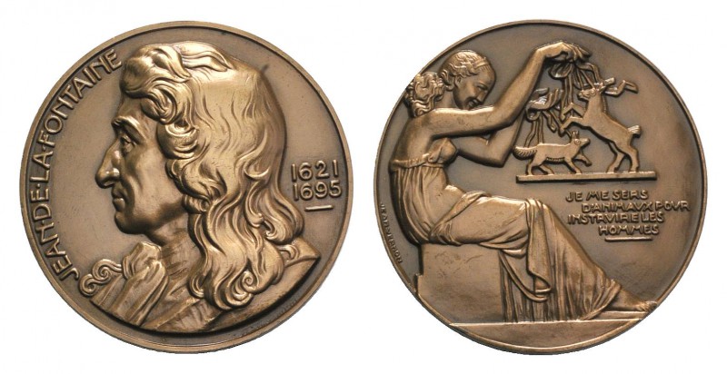 France, Jean de la Fontaine (1621-1695). Æ Medal (58mm, 118.98g, 12h), by Jean V...