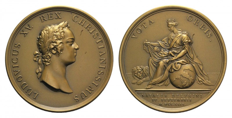 France, Louis XV (1710-1774). Æ Medal 1729 (73mm, 203.4g, 12h), by J. Duvivier. ...