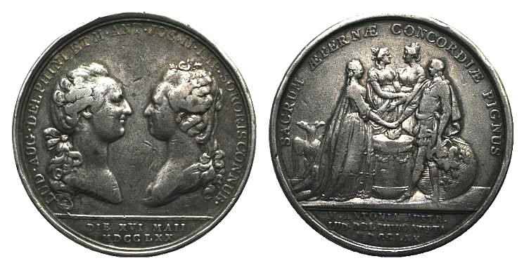 France, Louis XVI (Dauphin, 1774-1792). AR Medal 1770 (41mm), by Duvivier. Marri...