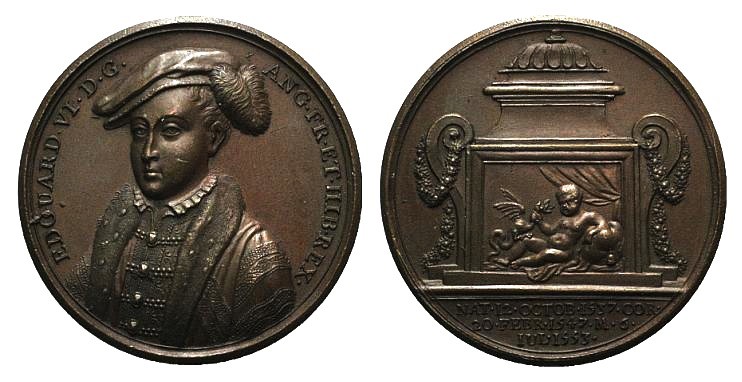 Great Britain, Eduard VI (1547-1553). Æ Medal (41mm), J. Dassier. EDOUARD VI D G...