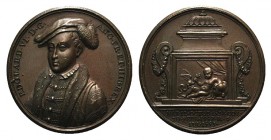 Great Britain, Eduard VI (1547-1553). Æ Medal (41mm), J. Dassier. EDOUARD VI D G, Bust left. R/ NAT 12 OCTOB 1537 COR 20 FEBR 1547 M 6 LUGL 1553, Infa...