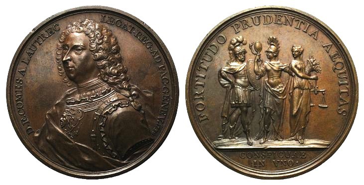 Switzerland, Daniel-François, Compte de Lautrec. Æ Medal 1738 (54mm), by J. Dass...