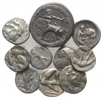 Magna Graecia, lot of 10 AR Fractions, including a Tarentum Nomos (Phalantos / Hippocamp; HNItaly 827). Lot sold as is, no return