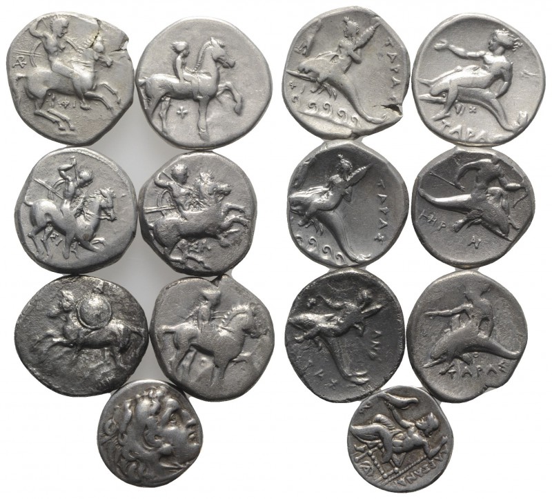 Lot of 7 Greek AR coins, including Tarentum (6 Nomoi) and Macedon, Alexander III...