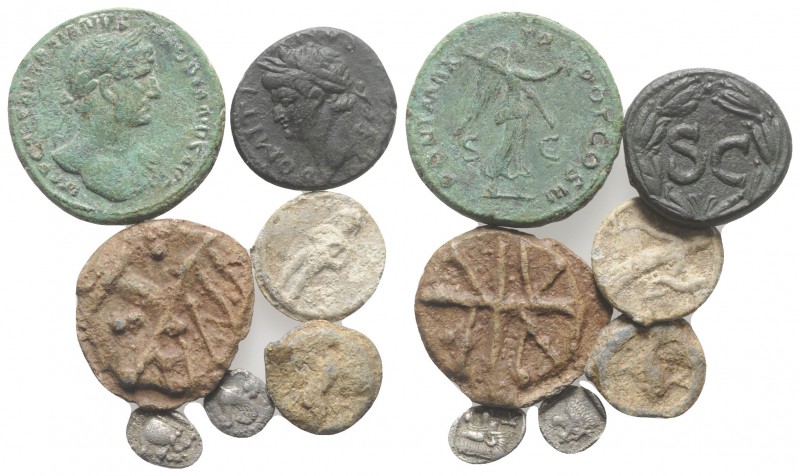 Mixed lot of 7 AR and Æ Green and Roman coins and Lead Tesserae, to be catalog. ...