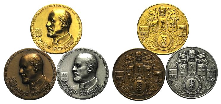 Paulo Pericoli, lot of 3 Medals (Bronze, gilt Bronze and Silver), to be catalog....