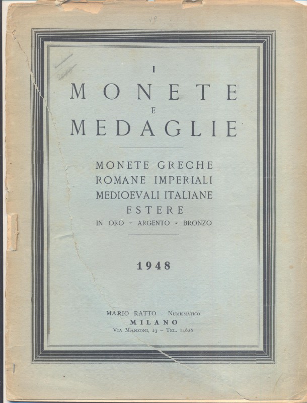 RATTO M. – Milano, 1948. Listino N I. a prezzi fissi, monete greche, romane impe...