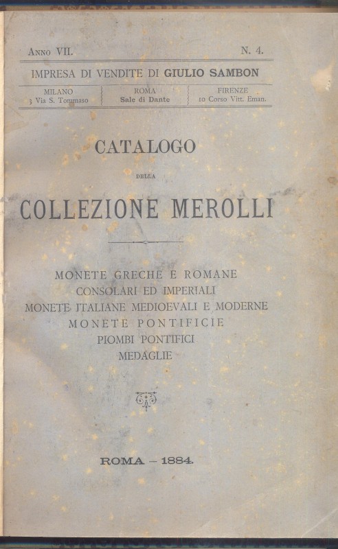 SAMBON G. – Roma, 2 – Aprile, 1884. Collezione PIETRO MEROLLI. Monete greche e r...