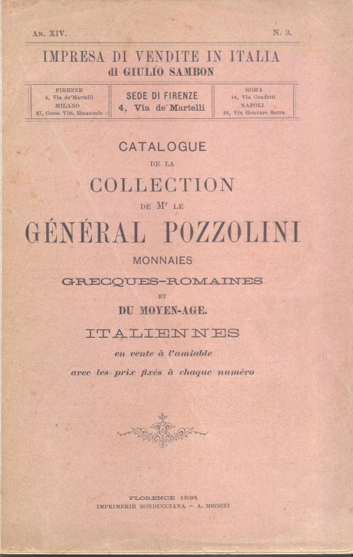 SAMBON G. – Firenze, 1891. Listino a prezzi fissi ; Collection General POZZOLINI...