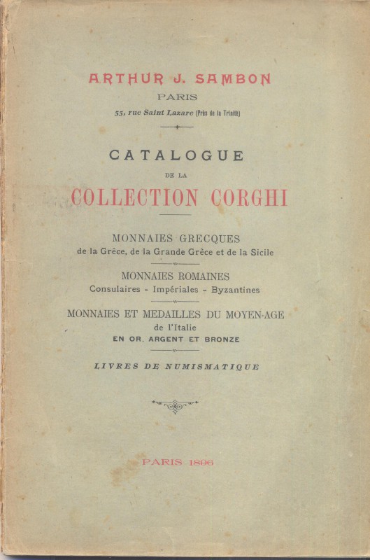 SAMBON A J. – Paris, 1896. Listino a prezzi fissi; Collection CORGHI. Monnaies g...