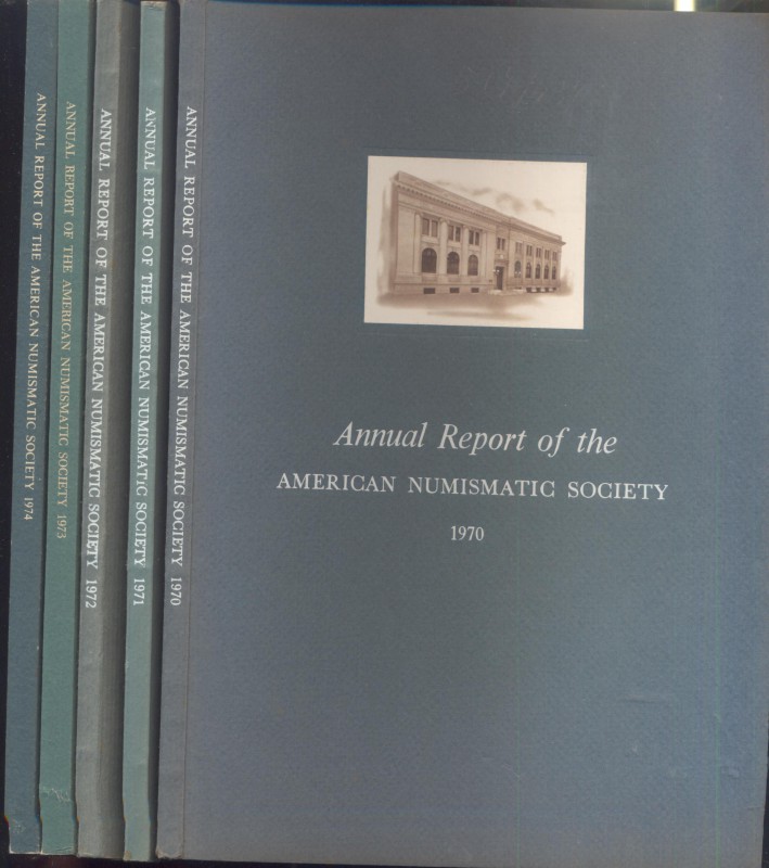 Lotto di 5 vol. Annual Report of the American Numismatic Society 1970-1971-1972-...