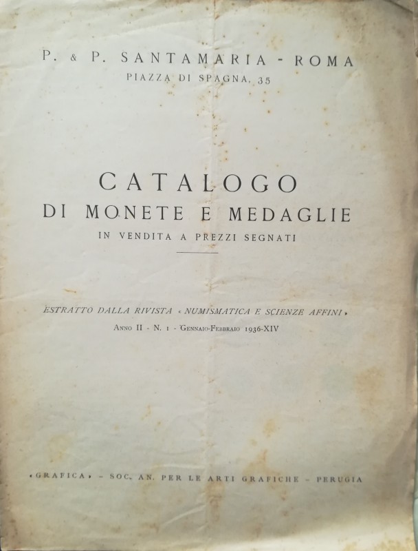 SANTAMARIA P. & P. – Catalogo di monete e medaglie in vendita a prezzi segnati. ...