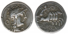 ROM Republik L.Opeimius 125-120 BC

Denar
Romakopf nach rechts /Victoria in Quadriga nach rechts
Syd.473, 3,88 Gramm, ss++