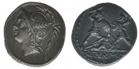 ROM Republik Consularmünze
Minucia 104-84 BC

Denar
Marskopf nach links / Kampfszene
Helb.86, 216, 3,82 Gramm, ss+