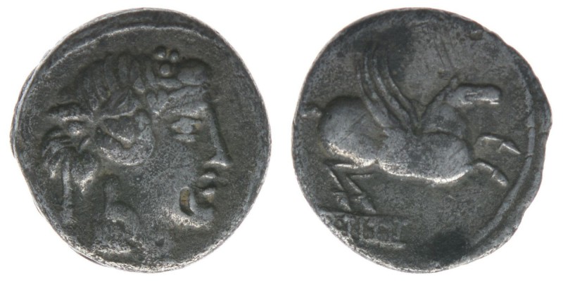ROM Republik Q. Titius 90-85 BC

Denar
Bacchus / Pegasus
BMC 2225, 3,57 Gramm, s...