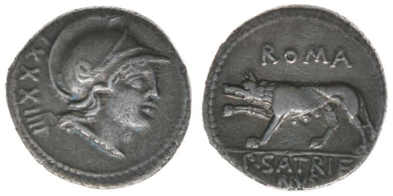 ROM Republik P.Satrieno S. 77 BC

Denar
Romakopf nach rechts / Wölfin
Sear 319, ...