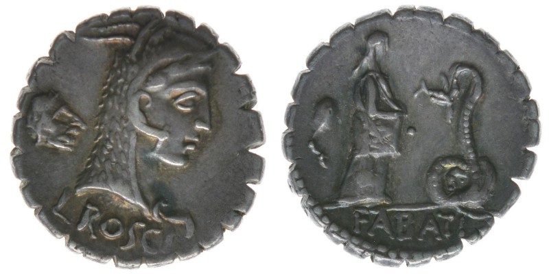 ROM Republik L.Roscius Fabatus 62 BC

Denar 
Kopf der Juno Sospita mit Ziegenfel...
