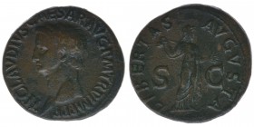 ROM Kaiserzeit Claudius 41-54

AS
TI CLAVDIVS CAESAR AVG PM TR P / LIBERTAS AVGVSTA SC
RIC 97, 113, Kampmann 12.23, 9,85 Gramm, ss