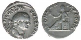 ROM Kaiserzeit Vespasianus 69-79
Denar 
IMP CAESAR VESPASIANVS AVG / PON MAX TR P COS VI
Pax nach links sitzend
RIC 90, Kampmann 20.57.1 3,25 Gramm ss