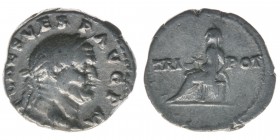 ROM Kaiserzeit Vespasianus 69-79
Denar 
CAES VESP AVG P M / TRI - POT
Vesta nach links sitzend
RIC 46, Kampmann 20.64 2,64 Gramm ss+