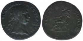 ROM Kaiserzeit Traianus 98-117
Sesterz
IMP CAES NERVA TRAIAN AVG GERM P M / TR POT COS IIII P P / S C
Kampmann 27.132, 28,32 Gramm, ss