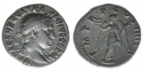 ROM Kaiserzeit Traianus 98-117
Denar
IMP CAES NERVA TRAIAN AVG GERM / PM TR P COS IIII PP
Victoria nach links stehend
Kampmann 27.49.7, 3,01 Gramm, ss