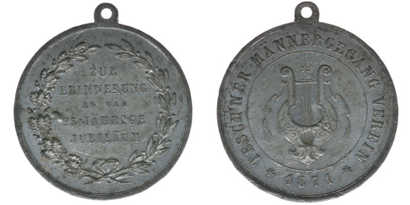 Polen Teschner Männergesangsverein 25-Jahr Jubiläum
Medaille 1871
Zinn
8.80 Gram...