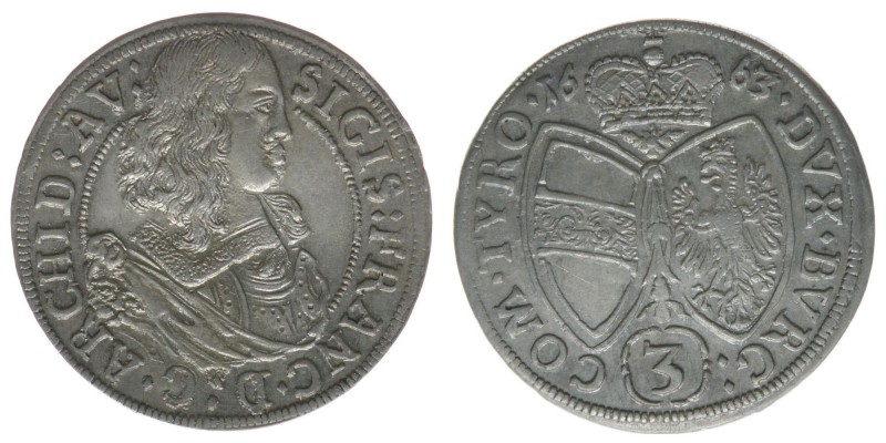 RDR Österreich Habsburg
EH Sigismund Franz

3 Kreuzer 1663 Hall/Tirol
1,42 Gramm...