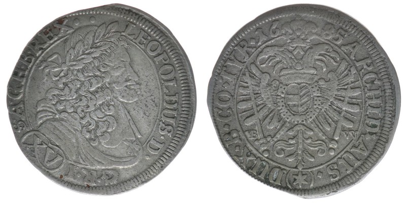 RDR Österreich Habsburg
Kaiser Leopold I.

15 Kreuzer 1685 für Hohenlohe, Mainz
...